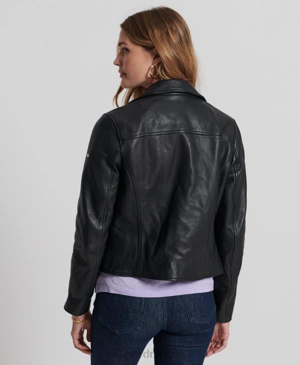 Superdry femmes veste de motard en cuir D64Z3844 vêtements noir