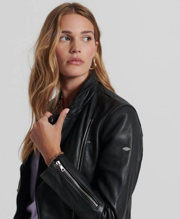 Superdry femmes veste de motard en cuir D64Z3844 vêtements noir