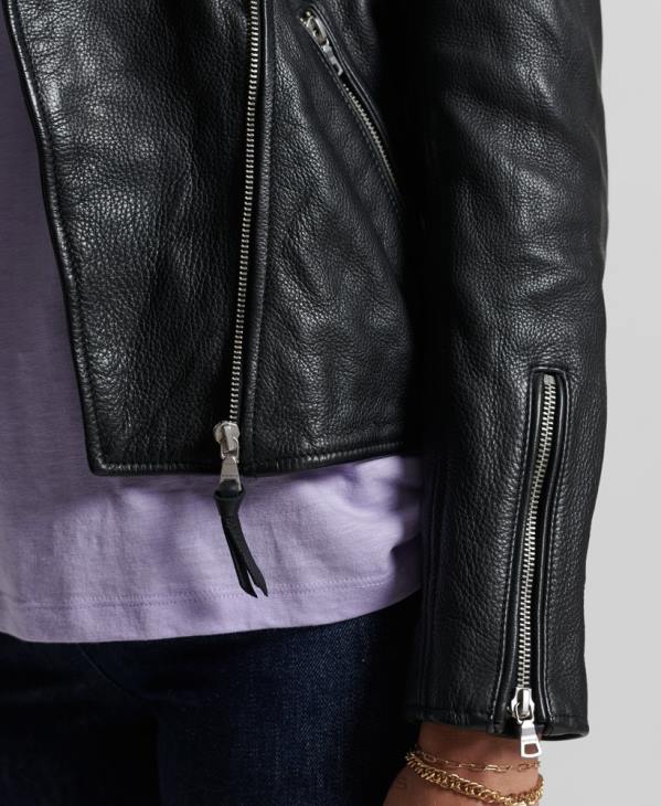 Superdry femmes veste de motard en cuir D64Z3844 vêtements noir