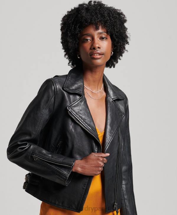 Superdry femmes veste de motard en cuir classique D64Z3627 vêtements noir