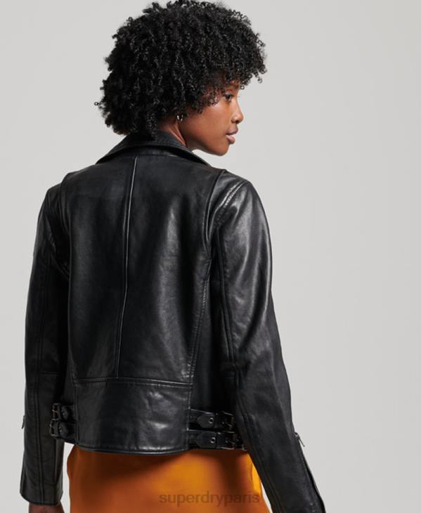 Superdry femmes veste de motard en cuir classique D64Z3627 vêtements noir