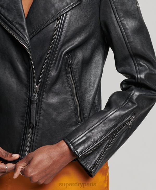 Superdry femmes veste de motard en cuir classique D64Z3627 vêtements noir
