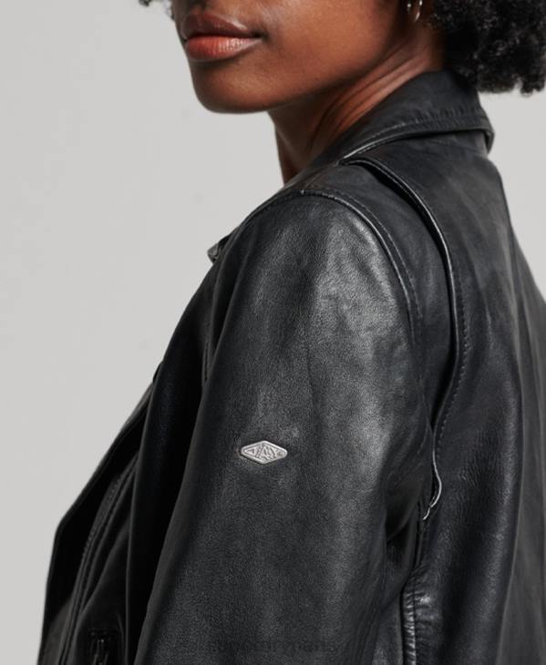 Superdry femmes veste de motard en cuir classique D64Z3627 vêtements noir