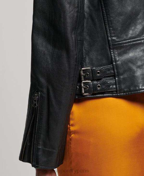 Superdry femmes veste de motard en cuir classique D64Z3627 vêtements noir