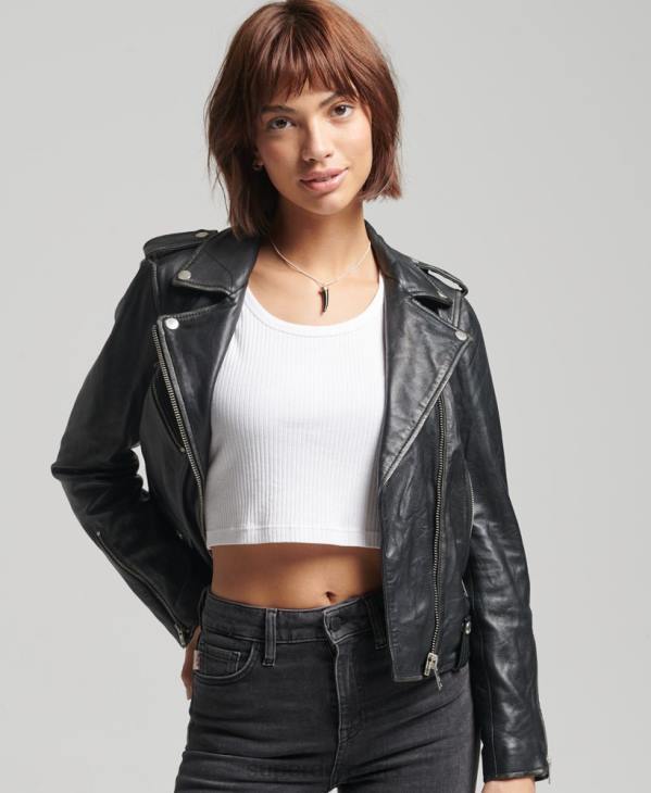 Superdry femmes veste de motard en cuir rylee D64Z3735 vêtements noir