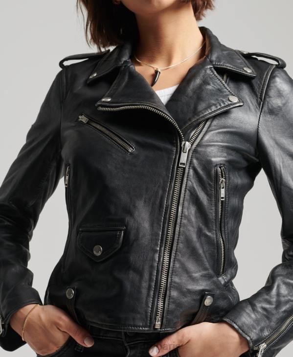 Superdry femmes veste de motard en cuir rylee D64Z3735 vêtements noir