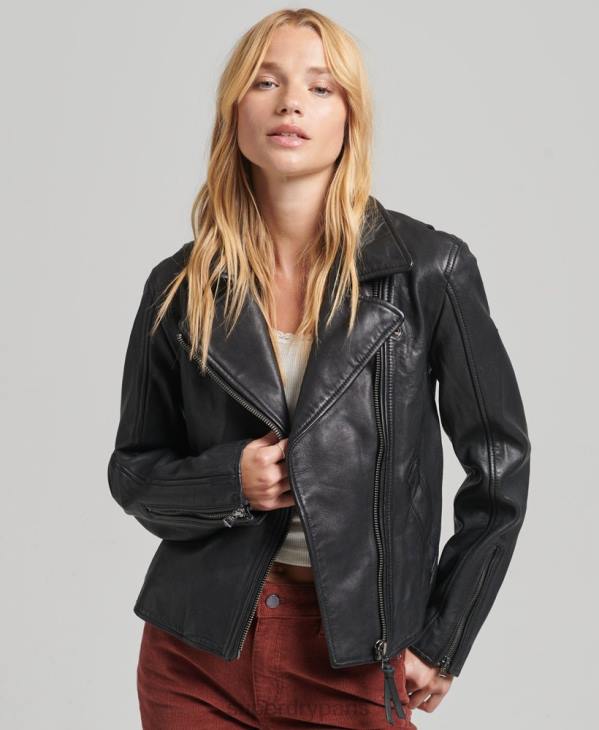 Superdry femmes veste de motard en cuir vintage D64Z3819 vêtements gris foncé