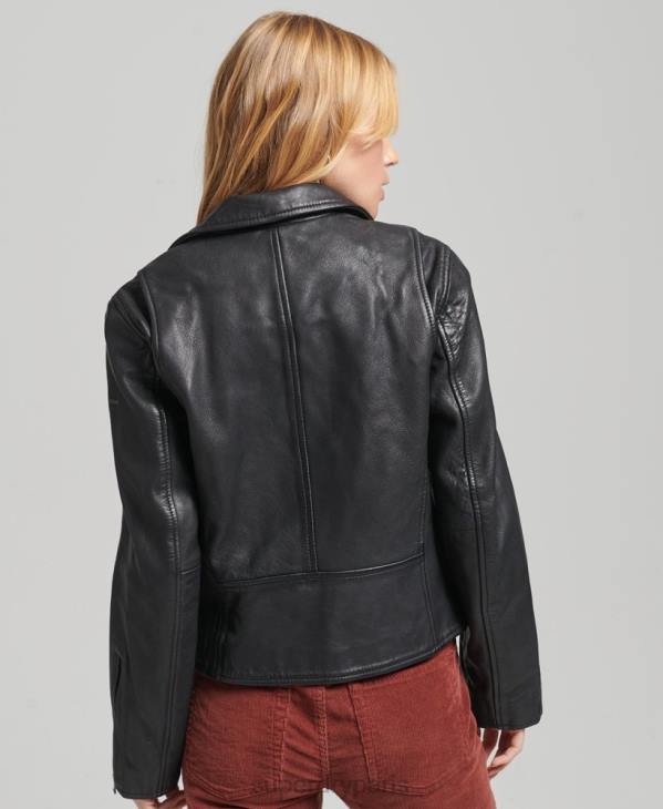 Superdry femmes veste de motard en cuir vintage D64Z3819 vêtements gris foncé