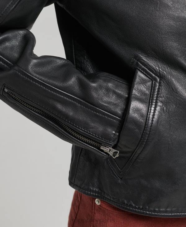 Superdry femmes veste de motard en cuir vintage D64Z3819 vêtements gris foncé