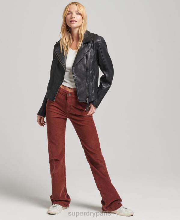 Superdry femmes veste de motard en cuir vintage D64Z3819 vêtements gris foncé