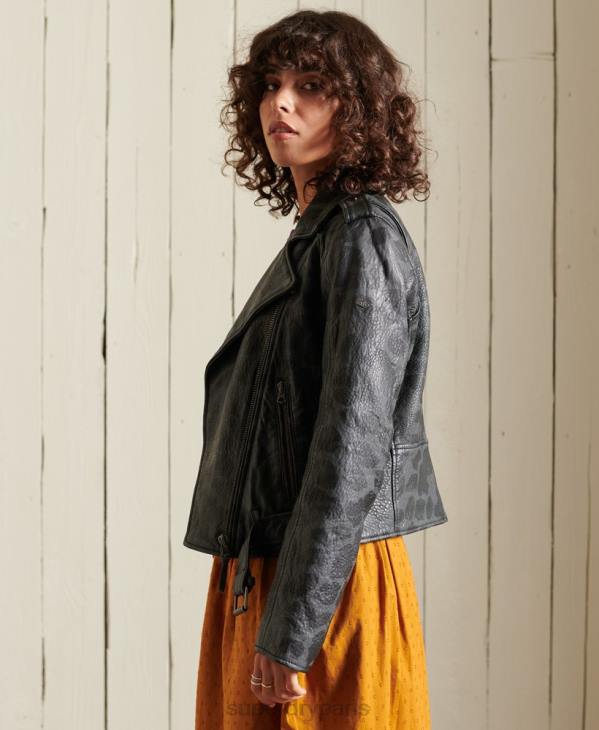 Superdry femmes veste de motard raccourcie en cuir rocker D64Z5697 vêtements noir