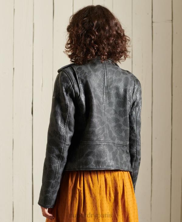 Superdry femmes veste de motard raccourcie en cuir rocker D64Z5697 vêtements noir