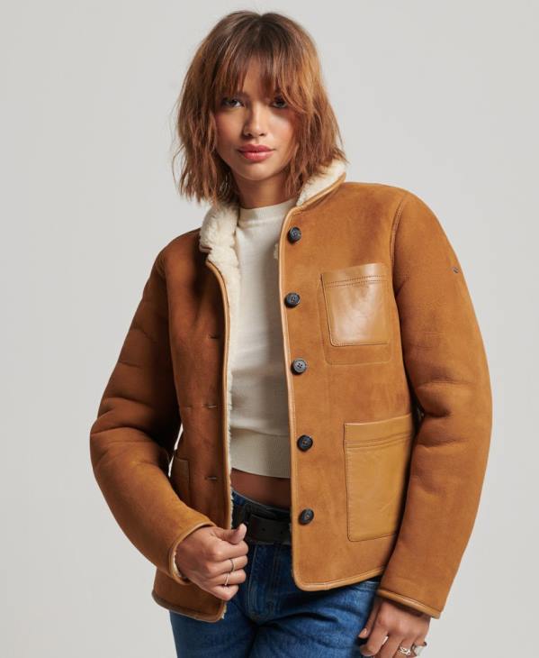 Superdry femmes veste de travail en shearling D64Z5424 vêtements bronzer