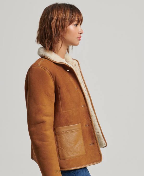 Superdry femmes veste de travail en shearling D64Z5424 vêtements bronzer