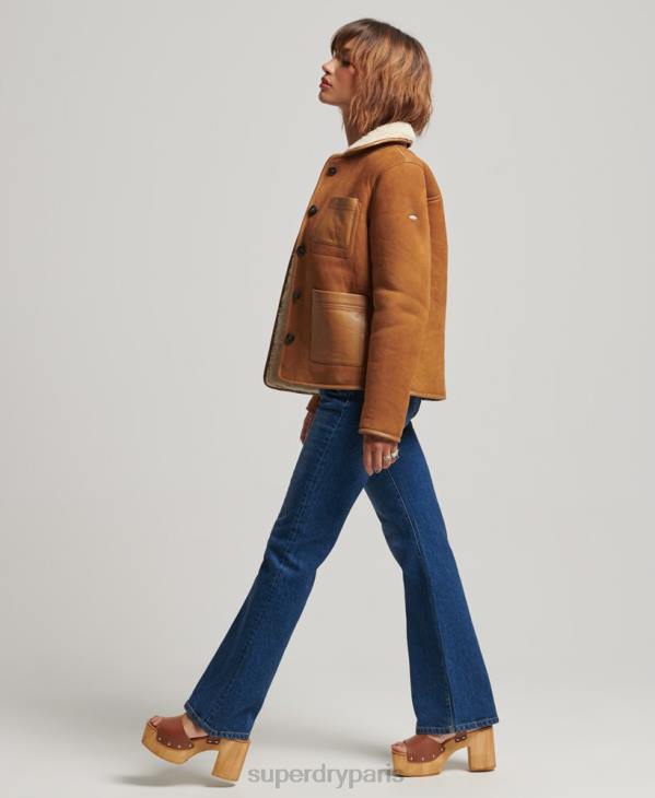 Superdry femmes veste de travail en shearling D64Z5424 vêtements bronzer