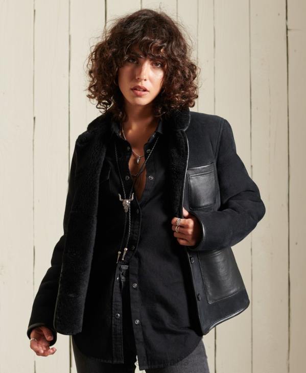 Superdry femmes veste de travail en shearling D64Z5546 vêtements noir