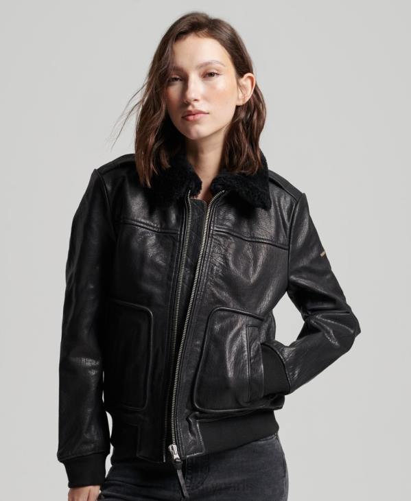 Superdry femmes veste en cuir de vol aviateur D64Z5702 vêtements noir