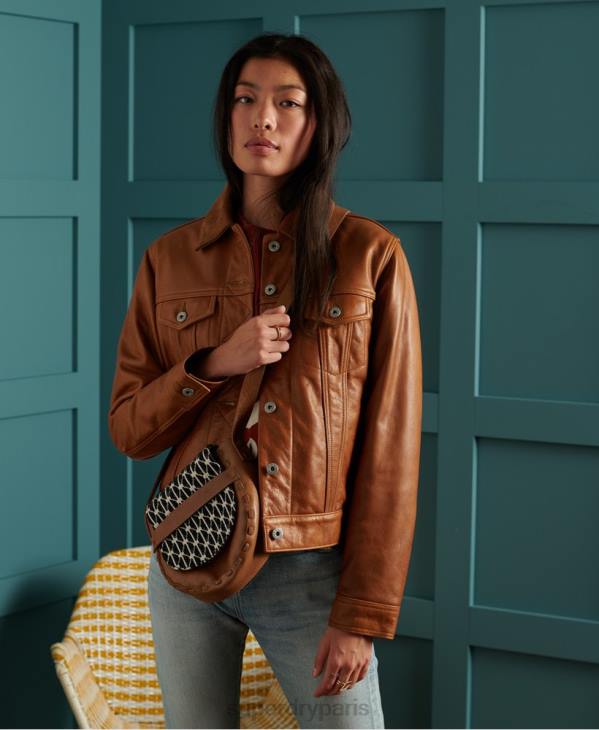 Superdry femmes veste en cuir sec en édition limitée D64Z3757 vêtements bronzer