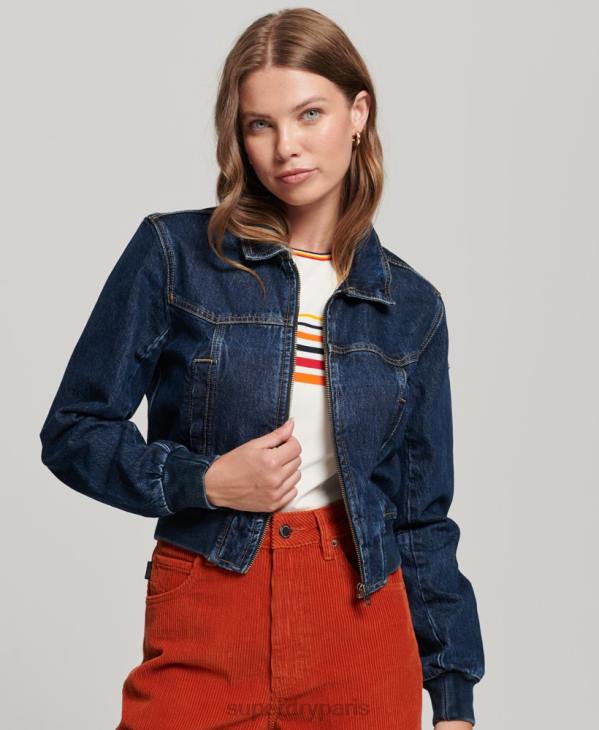 Superdry femmes veste en jean indie club D64Z3589 vêtements bleu foncé