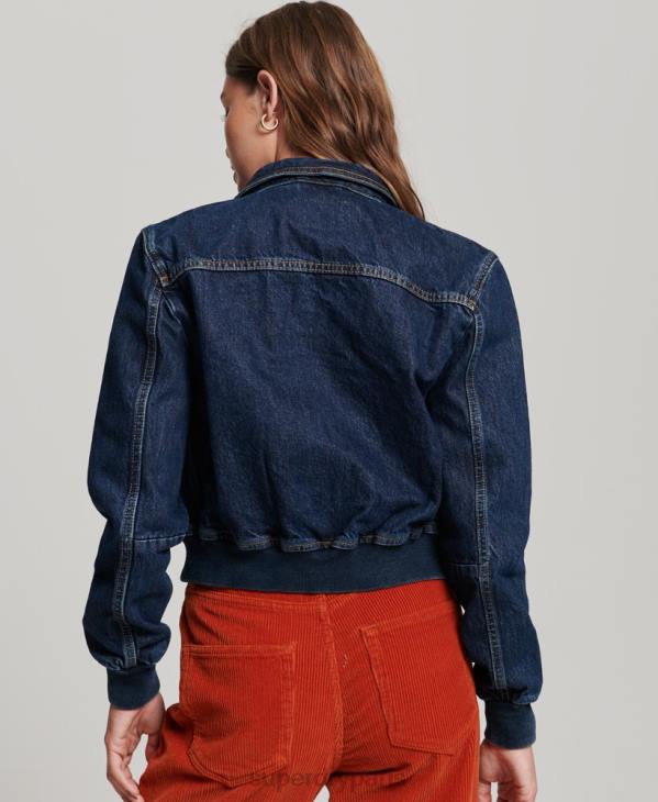 Superdry femmes veste en jean indie club D64Z3589 vêtements bleu foncé