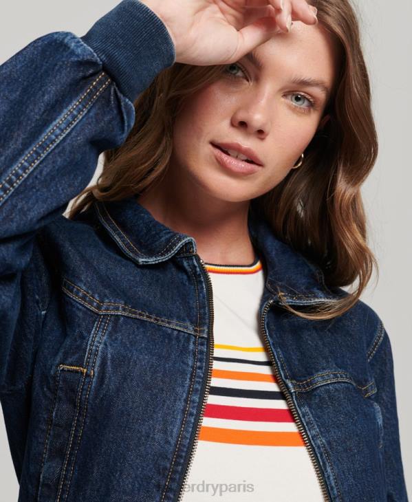 Superdry femmes veste en jean indie club D64Z3589 vêtements bleu foncé