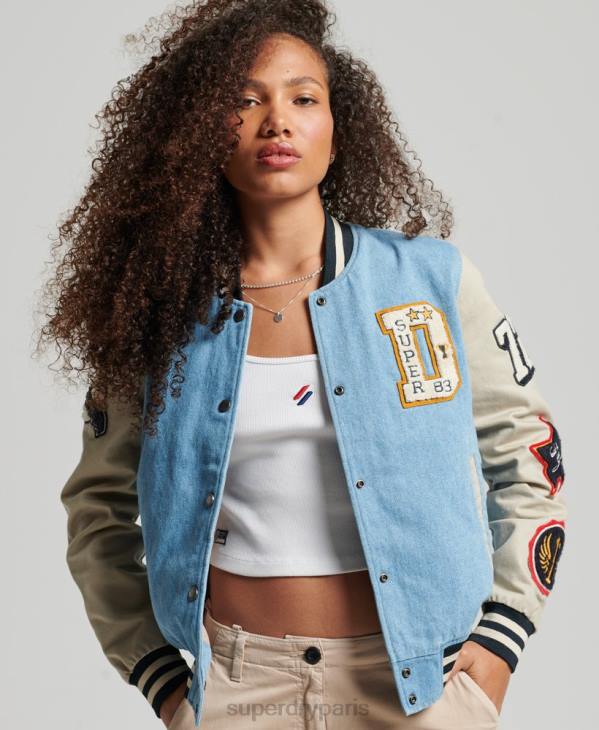 Superdry femmes veste en jean universitaire vintage D64Z3514 vêtements bleu clair