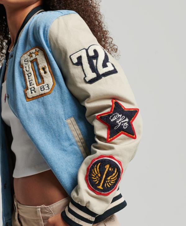 Superdry femmes veste en jean universitaire vintage D64Z3514 vêtements bleu clair