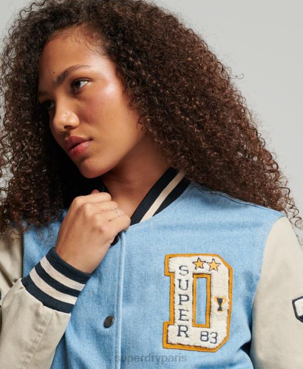 Superdry femmes veste en jean universitaire vintage D64Z3514 vêtements bleu clair
