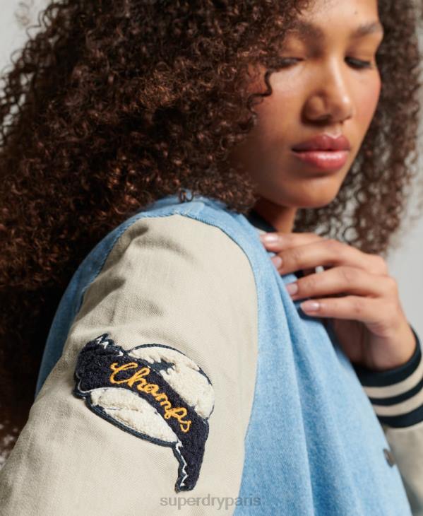 Superdry femmes veste en jean universitaire vintage D64Z3514 vêtements bleu clair