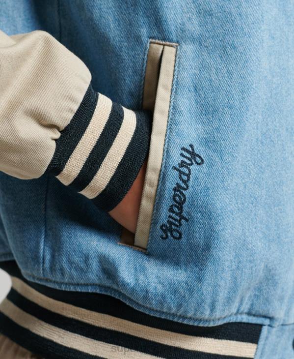 Superdry femmes veste en jean universitaire vintage D64Z3514 vêtements bleu clair