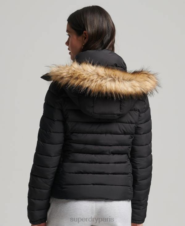 Superdry femmes veste fuji classique en fausse fourrure D64Z3766 vêtements noir