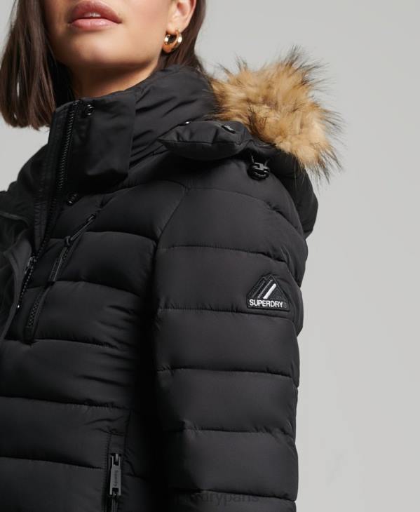 Superdry femmes veste fuji classique en fausse fourrure D64Z3766 vêtements noir