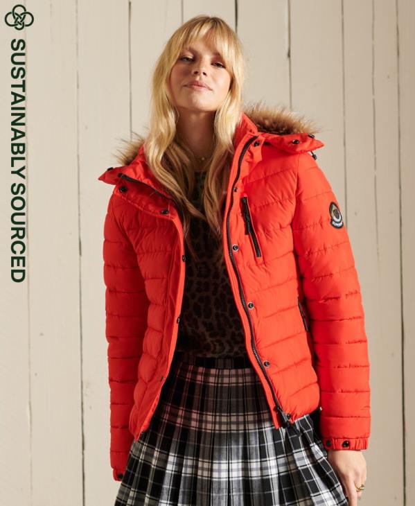 Superdry femmes veste fuji classique en fausse fourrure D64Z5577 vêtements rouge