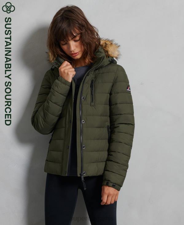 Superdry femmes veste fuji classique en fausse fourrure D64Z5607 vêtements vert