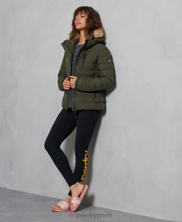 Superdry femmes veste fuji classique en fausse fourrure D64Z5607 vêtements vert