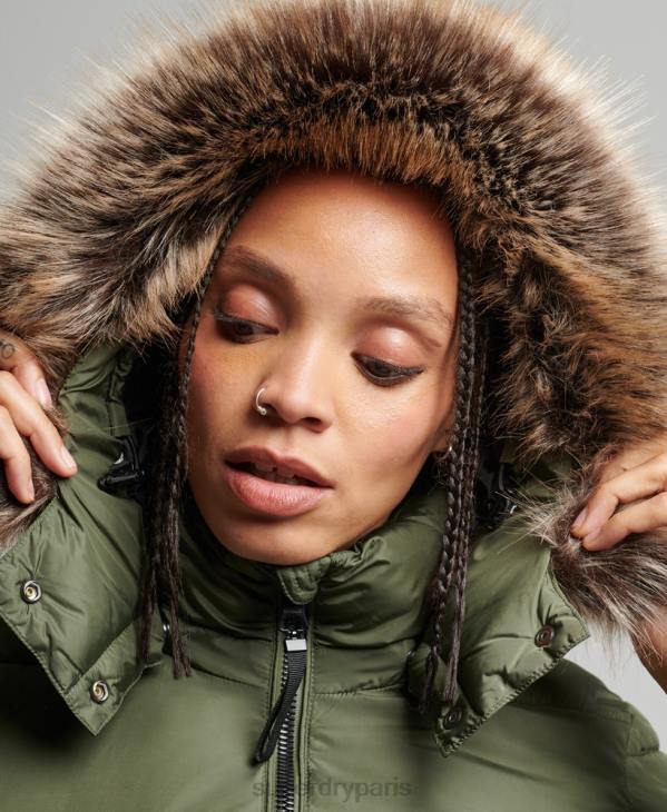 Superdry femmes veste fuji luxe à capuche montagne D64Z5558 vêtements kaki