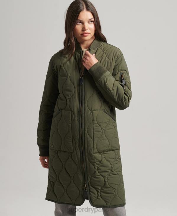 Superdry femmes veste longue à doublure matelassée D64Z5497 vêtements kaki