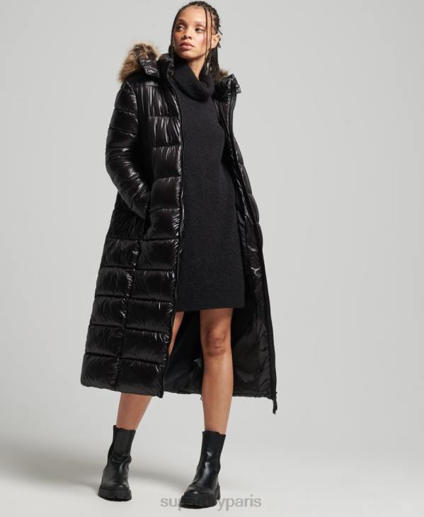 Superdry femmes veste longue montagne fuji shine D64Z3562 vêtements noir