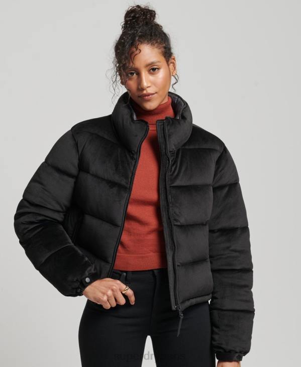 Superdry femmes veste matelassée en velours studios D64Z3570 vêtements noir