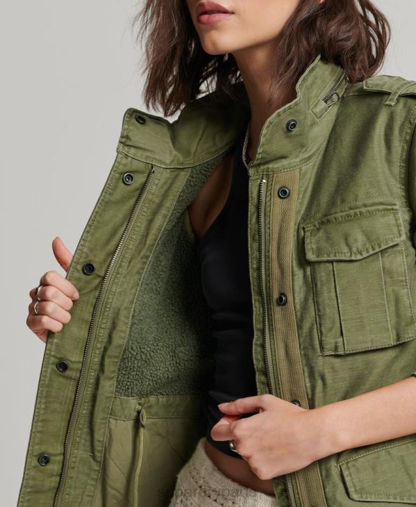 Superdry femmes veste militaire doublée rookie borg D64Z5416 vêtements kaki