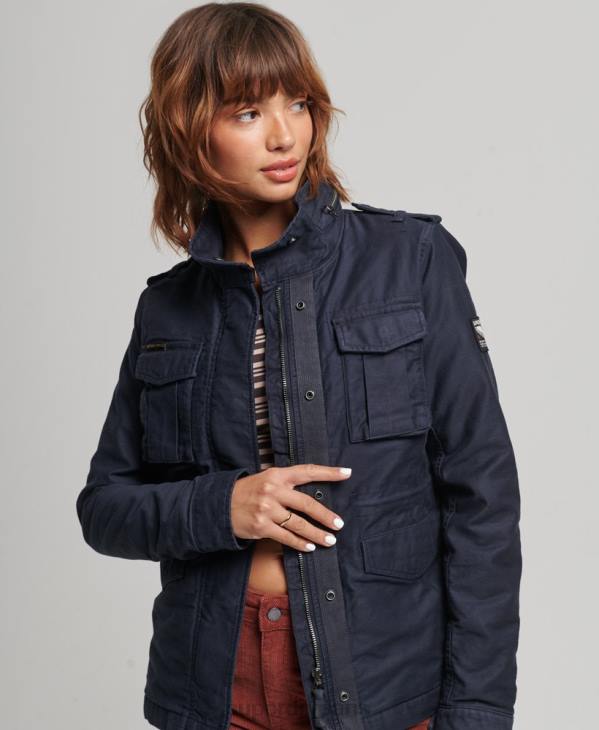 Superdry femmes veste militaire doublée rookie borg D64Z5667 vêtements bleu