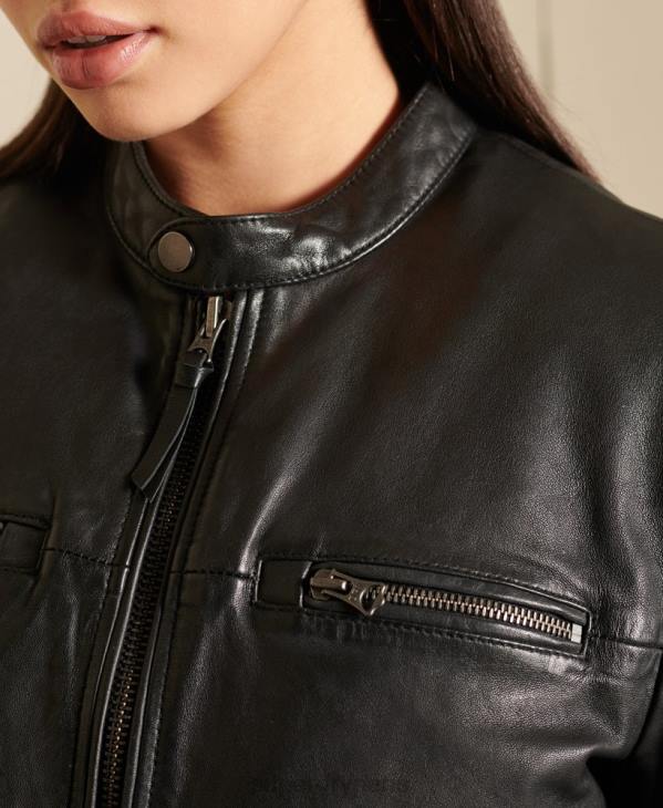 Superdry femmes veste motard oversize en cuir D64Z5605 vêtements noir