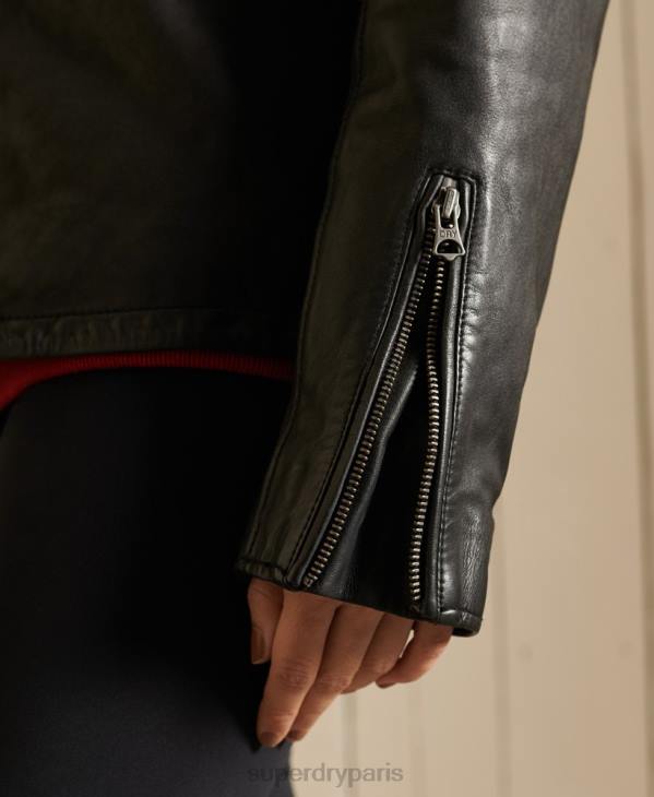 Superdry femmes veste motard oversize en cuir D64Z5605 vêtements noir