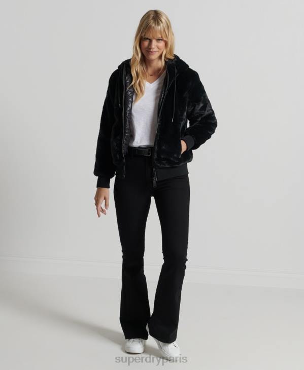 Superdry femmes veste premium en fausse fourrure storm D64Z6182 vêtements noir