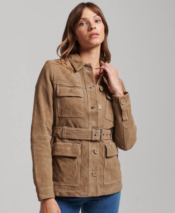Superdry femmes veste saharienne en daim studios D64Z3522 vêtements beige