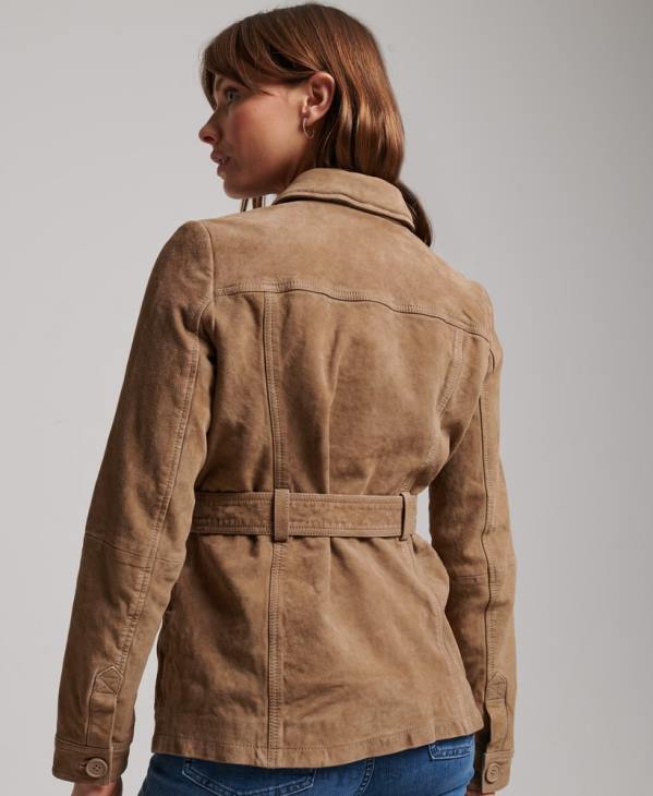 Superdry femmes veste saharienne en daim studios D64Z3522 vêtements beige