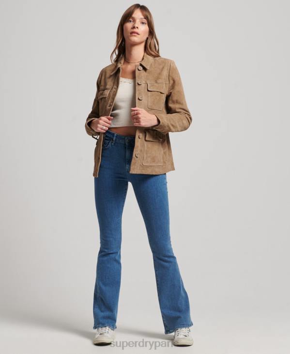 Superdry femmes veste saharienne en daim studios D64Z3522 vêtements beige