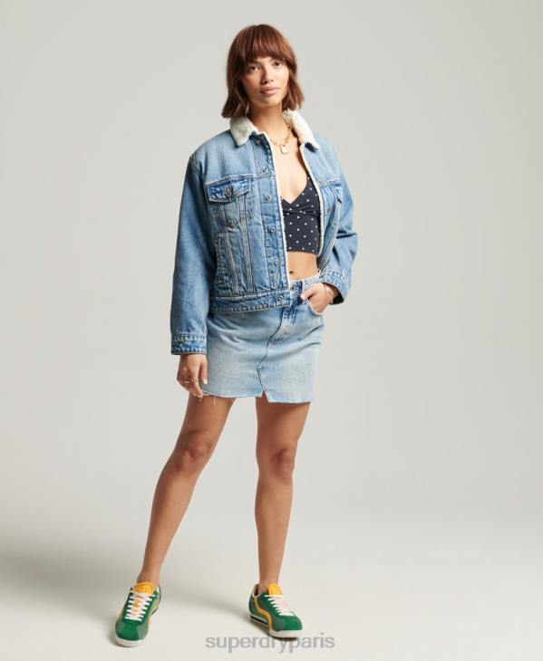 Superdry femmes veste sherpa boyfriend D64Z5680 vêtements bleu clair