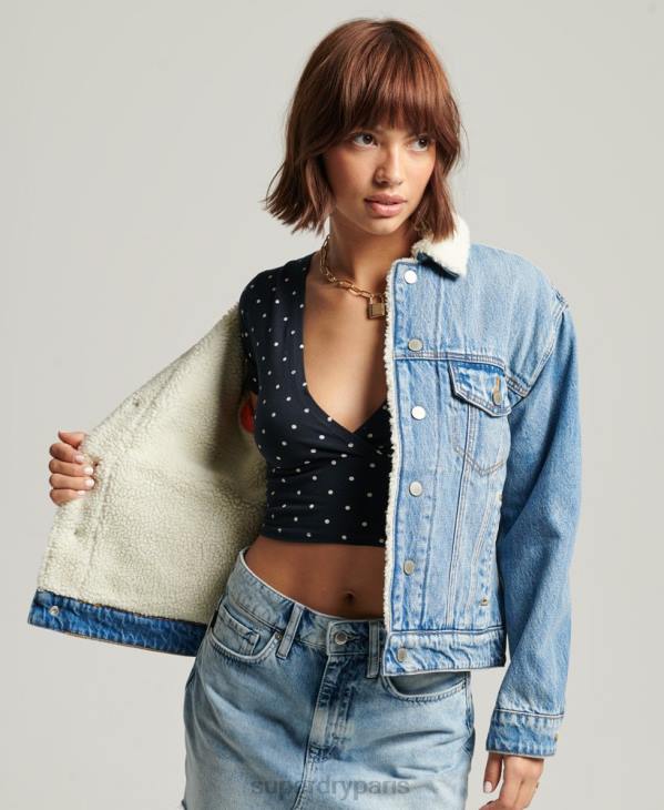 Superdry femmes veste sherpa boyfriend D64Z5680 vêtements bleu clair