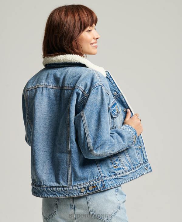 Superdry femmes veste sherpa boyfriend D64Z5680 vêtements bleu clair